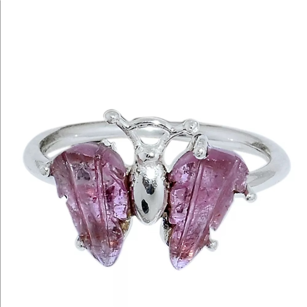 BOUTIQUE PINK TOURMALINE CARVED 925 SILVER RING5.5
